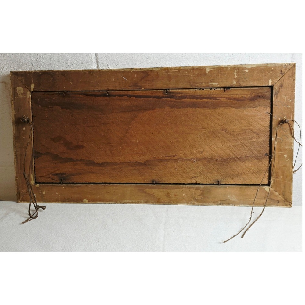 Antique Victorian Reverse Glass Tinsel Painting God Bless Our Home Gesso Frame - Picture 10 of 10